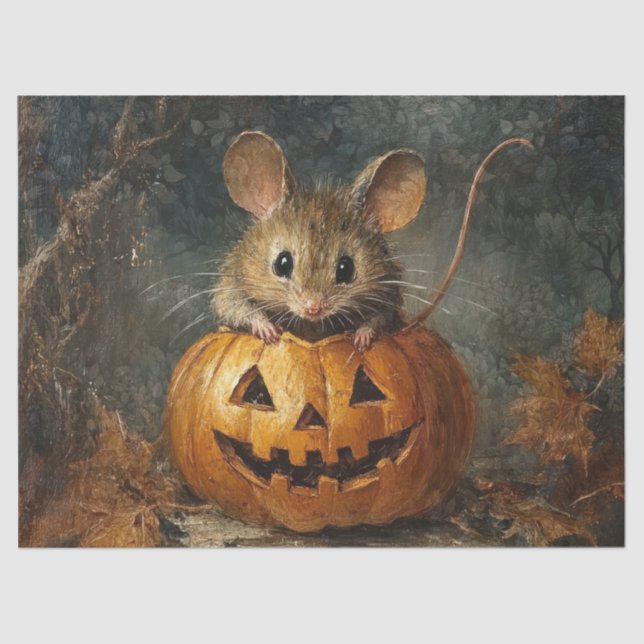 Cute Halloween Mouse with Pumpkin for Decoupage Tissue Paper (Front)
