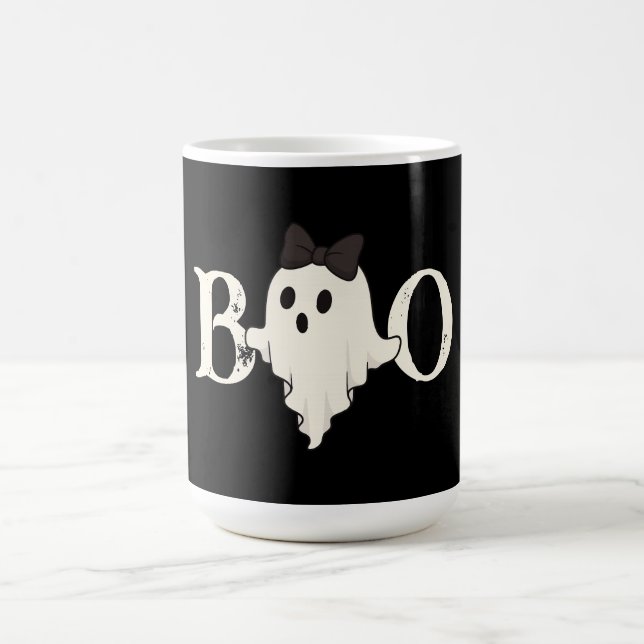 Cute Halloween Mug – "Boo" Ghost with Bow (Center)