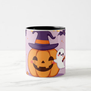 Cute Halloween Mug – Kawaii Pumpkin, Ghost & Bats