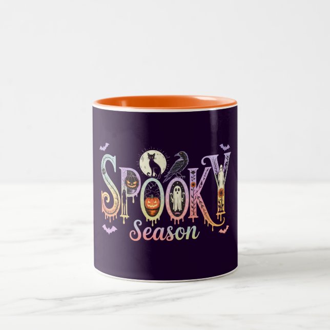 Cute Halloween Mugs, Spooky Season Halloween  Two-Tone Coffee Mug (Center)