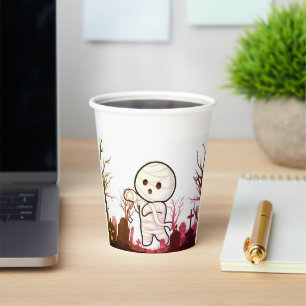 Cute Halloween Mummy in Spooky Graveyard – Funny & Paper Cups