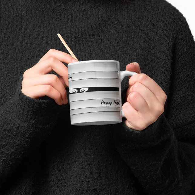 Cute Halloween Mummy Personalised Coffee Mug (Spooky Halloween Mummy Personalized mug.)