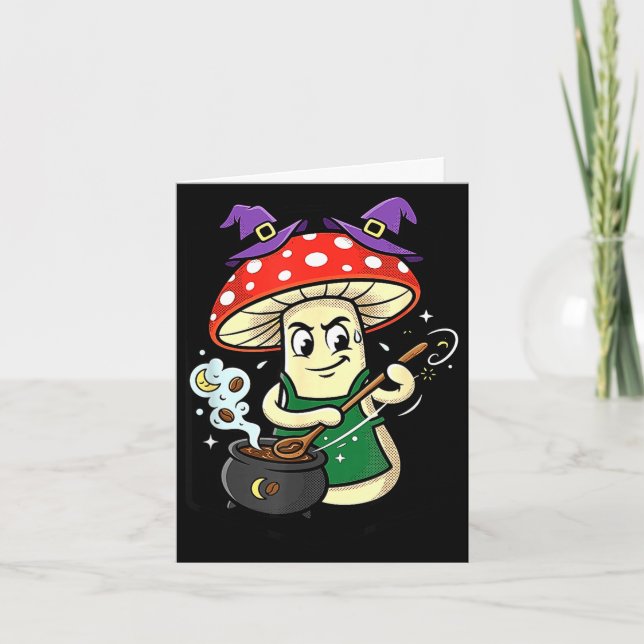 Cute halloween mushroom witch hat cauldron magic  card (Front)