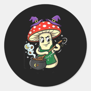 Cute halloween mushroom witch hat cauldron magic  classic round sticker