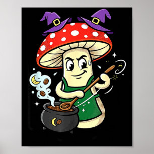 Cute halloween mushroom witch hat cauldron magic poster