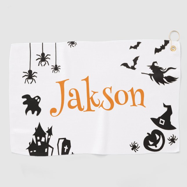 Cute Halloween Name Golf Towel (Horizontal)