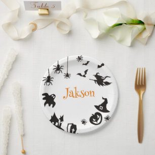 Cute Halloween Name Paper Plate