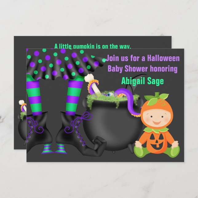 Cute Halloween Neutral Pumpkin Baby Shower Invitation (Front/Back)