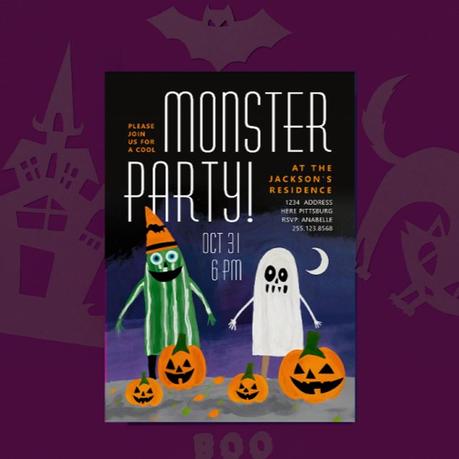 Cute Halloween Night Monster Pumpkin Paint Party Invitation (Creator Uploaded)