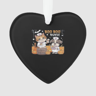 Cute Halloween Nurse Cat and Dog with Pumpkins Cla Ornament
