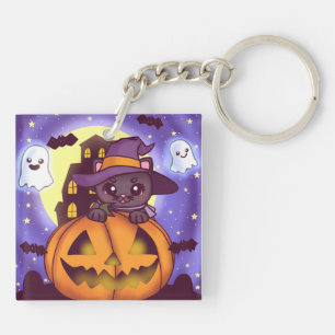 Cute Halloween October Witch Cat Key Ring