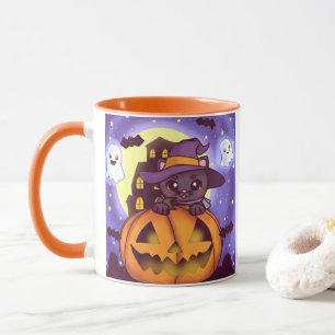 Cute Halloween October Witch Cat Mug