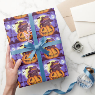 Cute Halloween October Witch Cat Wrapping Paper