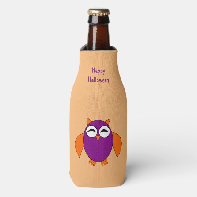Cute Halloween Owl Bottle Cooler (Bottle Front)