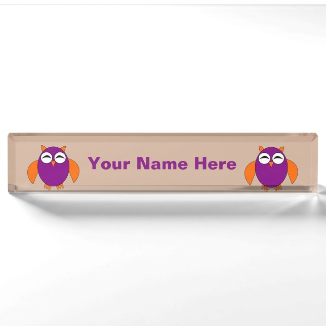 Cute Halloween Owl Custom Desk Nameplate (Front)