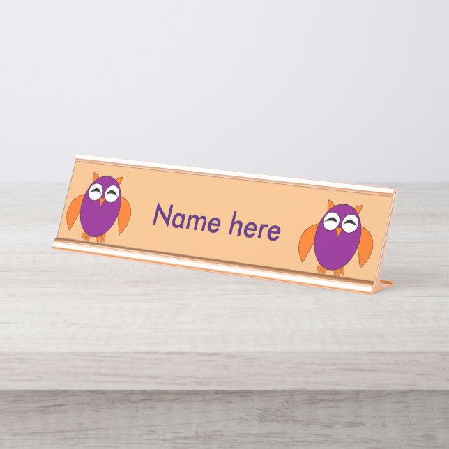 Cute Halloween Owl Custom Desk Sign (Front)