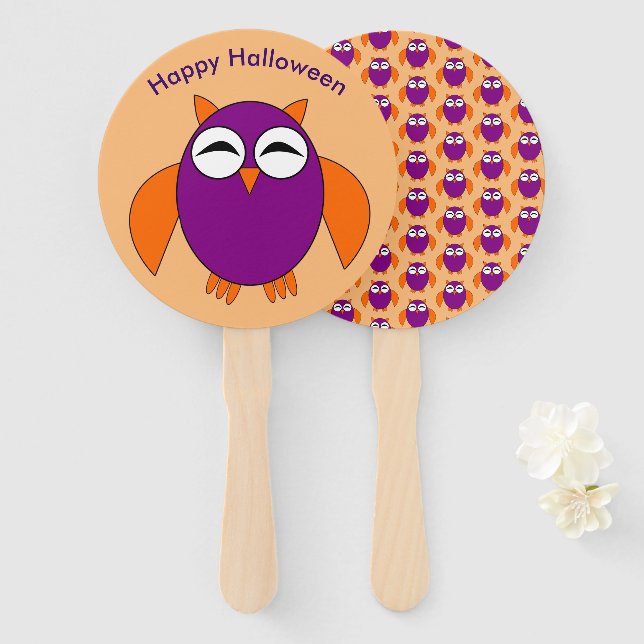 Cute Halloween Owl Custom Hand Fan (Front and Back)