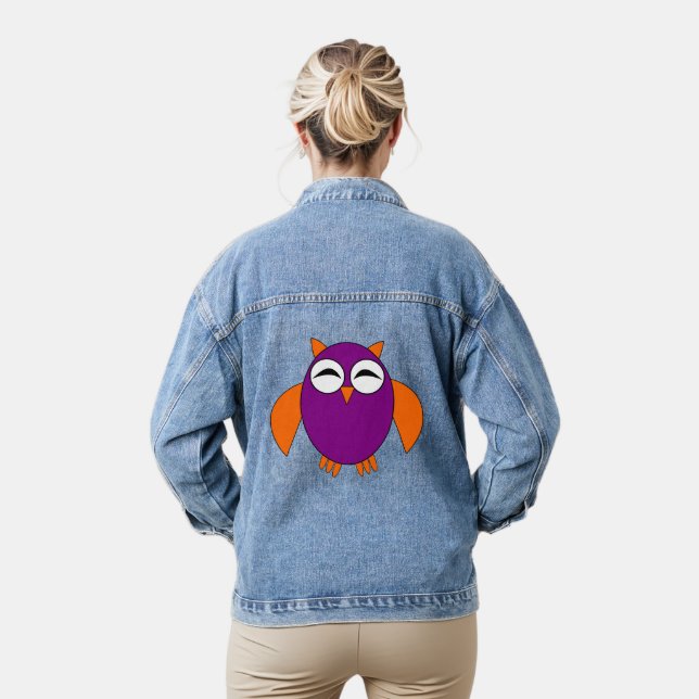 Cute Halloween Owl Denim Jacket (Model)