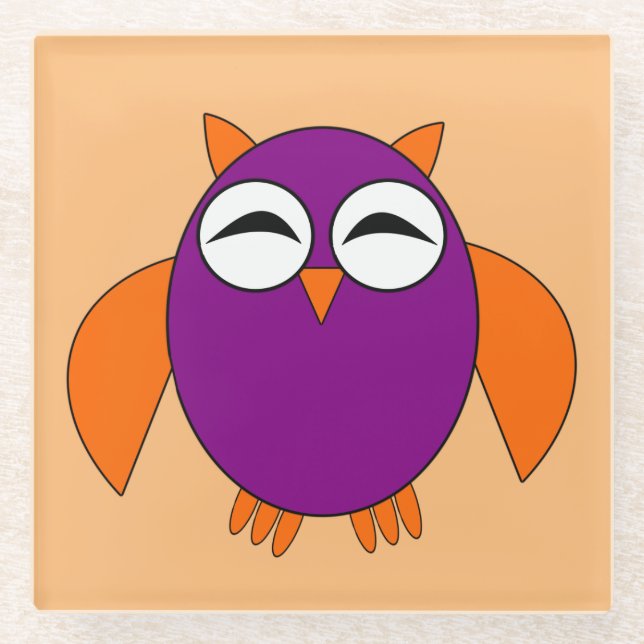 Cute Halloween Owl Glass Coaster (Front)