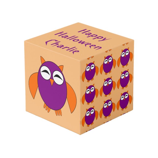 Cute Halloween Owl Personalised Cube (Front Angled)