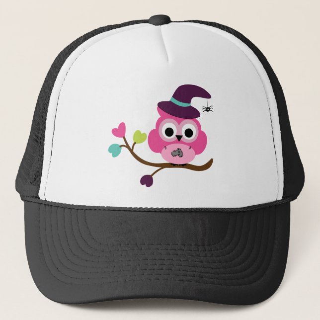 Cute Halloween Owl Trucker Hat (Front)
