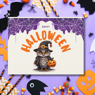 Cute Halloween Owl with Pumpkin Happy Halloween Holiday Postcard