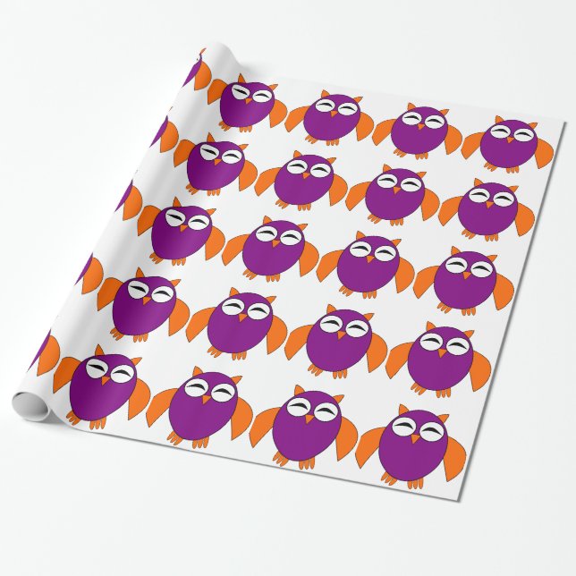 Cute Halloween Owl Wrapping Paper (Unrolled)