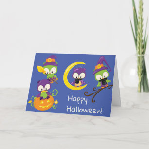 Cute Halloween Owls Kids Card