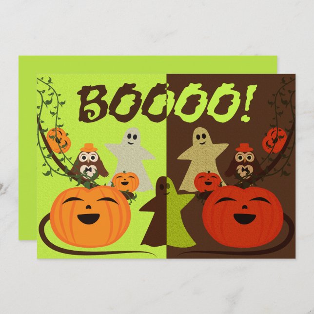 Cute Halloween Owls Pumpkins Ghosts invitation (Front/Back)