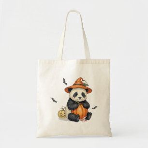 Cute Halloween Panda Pumpkin Tote Bag