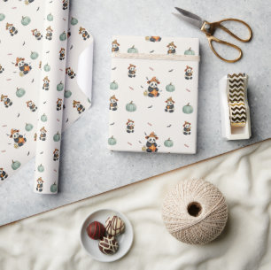 Cute Halloween Panda Pumpkin Wrapping Paper