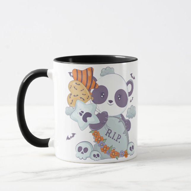 Cute Halloween Panda RIP Grave Skull Halloween Mug (Left)