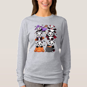 Cute Halloween Pandas Witch Devil Pumpkin T-Shirt