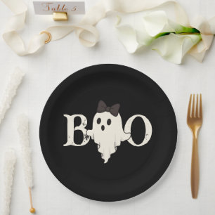 Cute Halloween Paper Plates – "Boo" Ghost with Bow