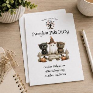 Cute Halloween Party Black Cats Ghost Pumpkin Pals Invitation