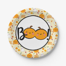 Cute Halloween Party Boo Pumpkin and Ghost Plates
