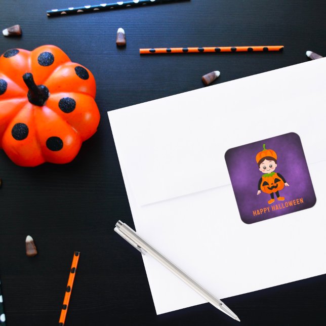 Cute Halloween Party for Kids Pumpkin Square Sticker (Creator Uploaded)