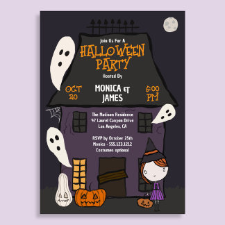 Cute Halloween Party Haunted House Invitation