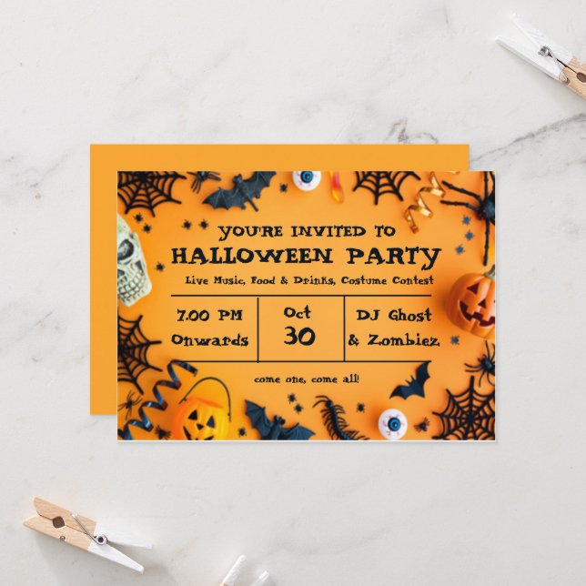 Cute Halloween Party Invitation (Front/Back In Situ)