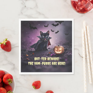 Cute Halloween Party with Black Cat Vampire Napkin