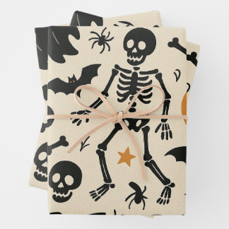Cute Halloween Pattern Ghosts Pumpkins Skeletons Wrapping Paper Sheet