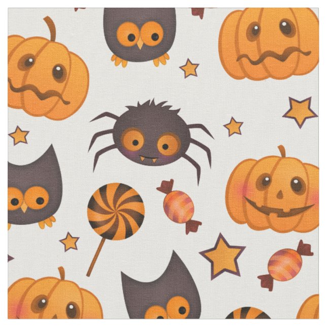 Cute Halloween Pattern Illustration Fabric (Close Up)