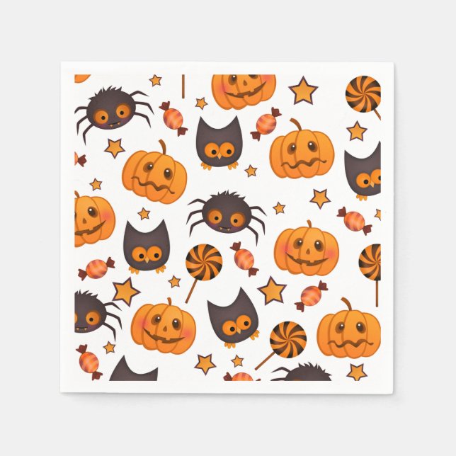 Cute Halloween Pattern Illustration Napkin (Front)
