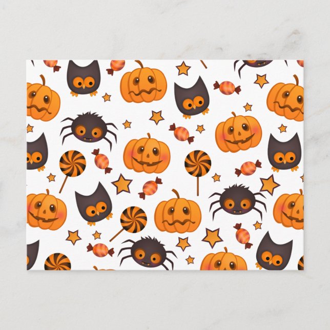 Cute Halloween Pattern Illustration Postcard (Front)
