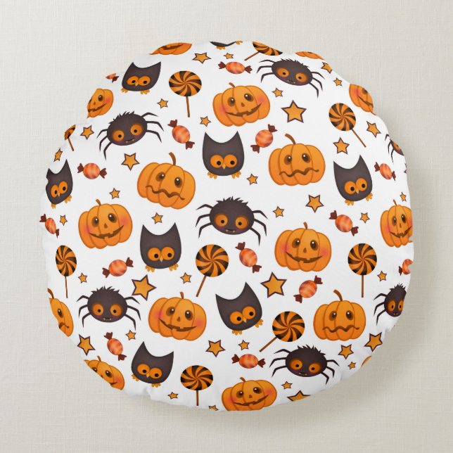 Cute Halloween Pattern Illustration Round Cushion (Front)