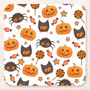 Cute Halloween Pattern Illustration Square Paper Coaster