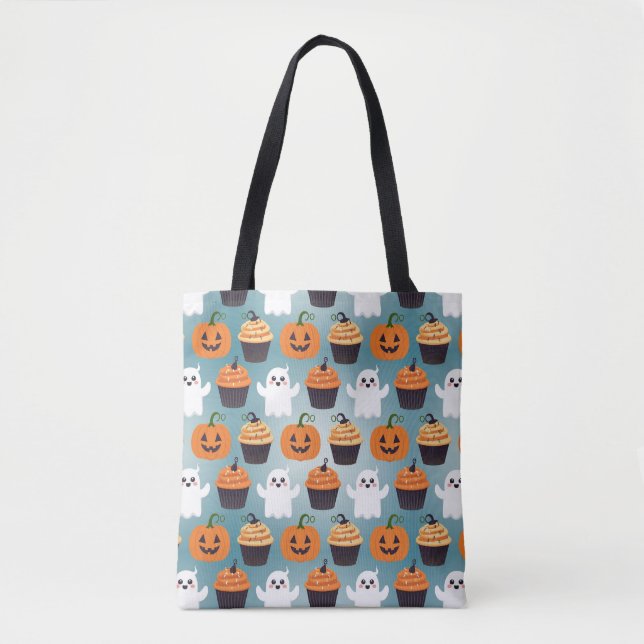 Cute Halloween Pattern | Pumpkins, Ghosts, Cupcake Tote Bag (Front)