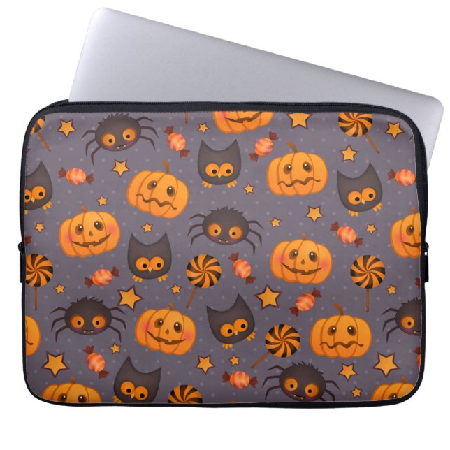 Cute Halloween Pattern Purple Background Laptop Sleeve (Front)