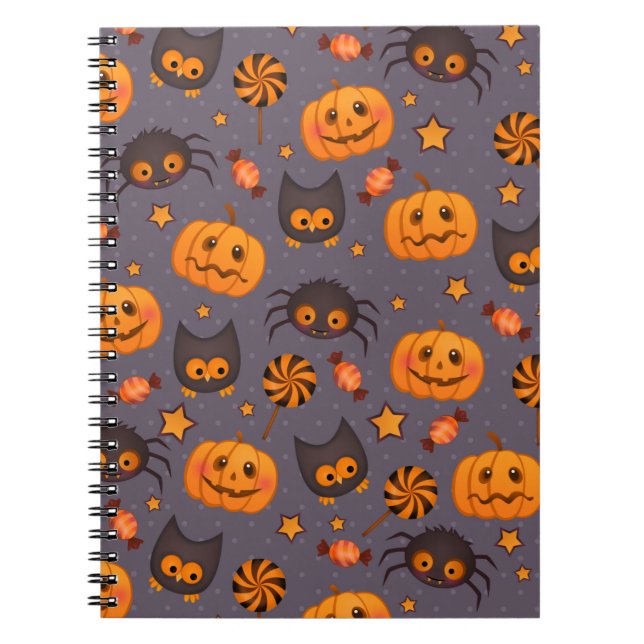 Cute Halloween Pattern Purple Background Notebook (Front)