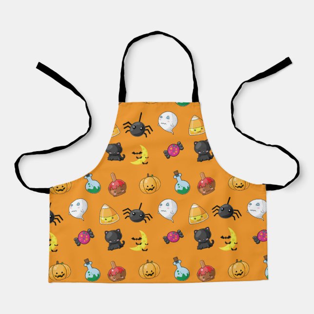 Cute Halloween Pattern with orange background Apron (Front)